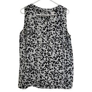 Merona Women's Sleeveless Pleated Front Blouse Black White Leopard Print XXL A17